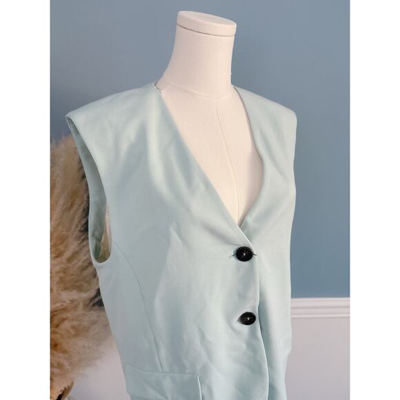 Zara Lapeless Light Academia Blazer Vest Medium Sea Green NWT - Picture 3 of 8